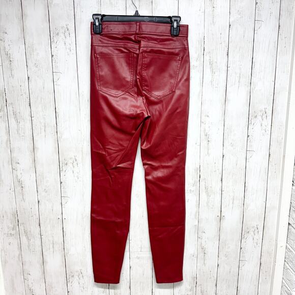 Zara Pants Women Size Small Red Faux Leather High Rise Skinny Zip Fly Pockets - Picture 8 of 8